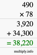How to calculate 490 times 78 using long multiplication