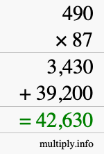 How to calculate 490 times 87 using long multiplication