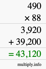 How to calculate 490 times 88 using long multiplication