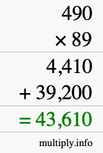 How to calculate 490 times 89 using long multiplication