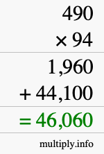 How to calculate 490 times 94 using long multiplication