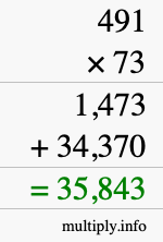 How to calculate 491 times 73 using long multiplication