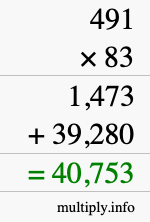 How to calculate 491 times 83 using long multiplication