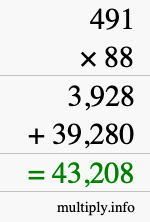 How to calculate 491 times 88 using long multiplication