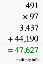 How to calculate 491 times 97 using long multiplication