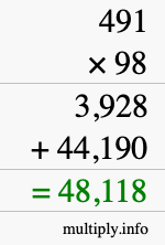 How to calculate 491 times 98 using long multiplication