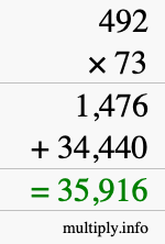 How to calculate 492 times 73 using long multiplication