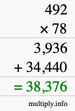 How to calculate 492 times 78 using long multiplication