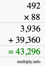 How to calculate 492 times 88 using long multiplication