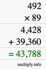 How to calculate 492 times 89 using long multiplication