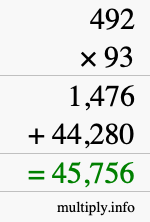 How to calculate 492 times 93 using long multiplication