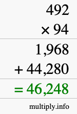 How to calculate 492 times 94 using long multiplication