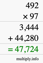 How to calculate 492 times 97 using long multiplication