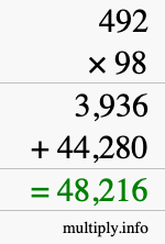 How to calculate 492 times 98 using long multiplication