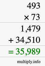 How to calculate 493 times 73 using long multiplication