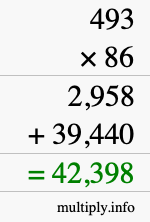 How to calculate 493 times 86 using long multiplication