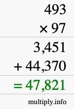 How to calculate 493 times 97 using long multiplication