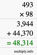 How to calculate 493 times 98 using long multiplication