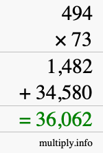 How to calculate 494 times 73 using long multiplication
