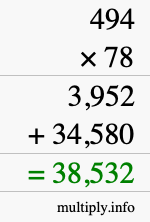 How to calculate 494 times 78 using long multiplication