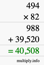 How to calculate 494 times 82 using long multiplication