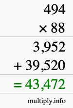 How to calculate 494 times 88 using long multiplication