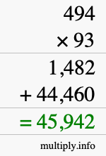 How to calculate 494 times 93 using long multiplication