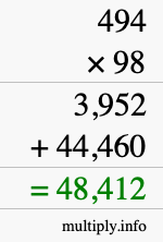 How to calculate 494 times 98 using long multiplication