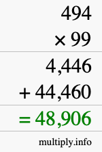 How to calculate 494 times 99 using long multiplication