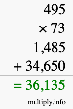 How to calculate 495 times 73 using long multiplication