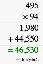 How to calculate 495 times 94 using long multiplication