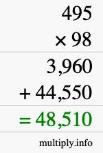 How to calculate 495 times 98 using long multiplication