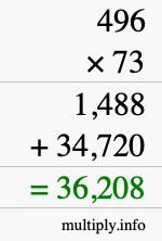 How to calculate 496 times 73 using long multiplication