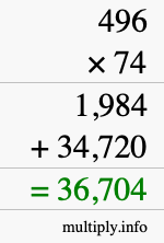 How to calculate 496 times 74 using long multiplication
