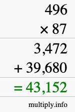 How to calculate 496 times 87 using long multiplication