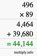 How to calculate 496 times 89 using long multiplication