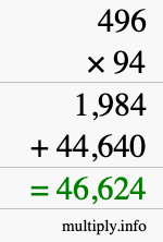 How to calculate 496 times 94 using long multiplication