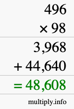 How to calculate 496 times 98 using long multiplication