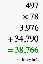 How to calculate 497 times 78 using long multiplication