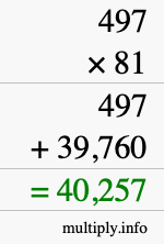 How to calculate 497 times 81 using long multiplication