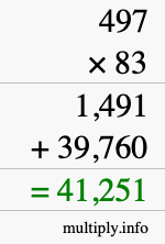 How to calculate 497 times 83 using long multiplication