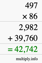 How to calculate 497 times 86 using long multiplication