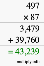 How to calculate 497 times 87 using long multiplication