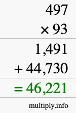 How to calculate 497 times 93 using long multiplication