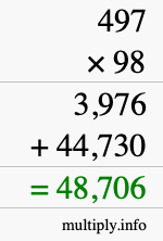 How to calculate 497 times 98 using long multiplication