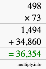 How to calculate 498 times 73 using long multiplication