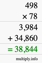 How to calculate 498 times 78 using long multiplication