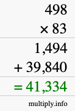 How to calculate 498 times 83 using long multiplication