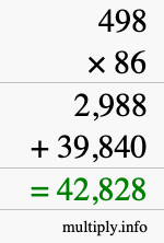 How to calculate 498 times 86 using long multiplication