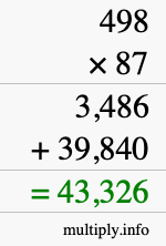 How to calculate 498 times 87 using long multiplication